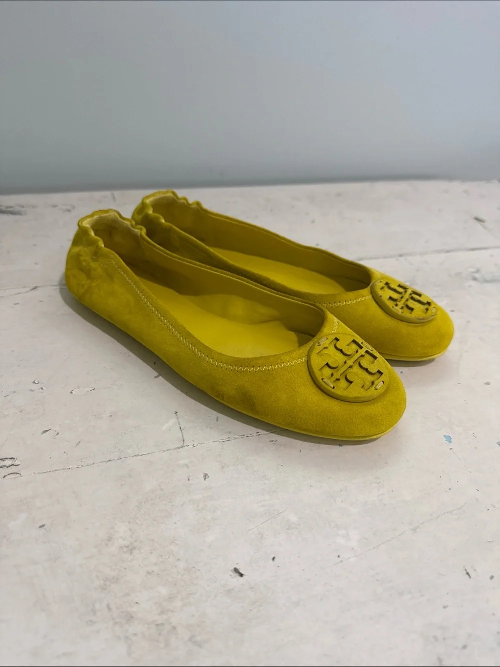 Tory Burch Canary Yellow Leather Minnie Travel Ballet Flats - Sz. 8